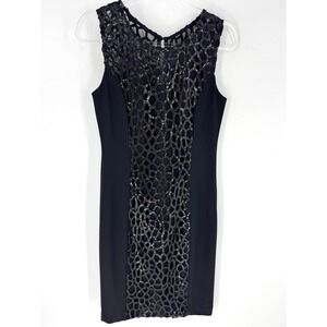 Joseph Ribkoff‎ Black Sequin Mesh Overlay Sheath Dress Womens 10 Sleeveless